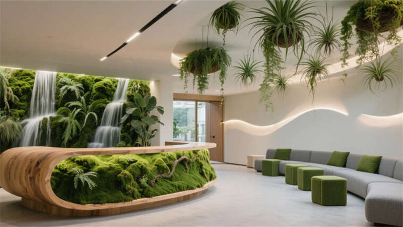 綠植呼吸幕墻與光影協(xié)作生態(tài)，合肥2000平辦公室裝修設(shè)計效果圖